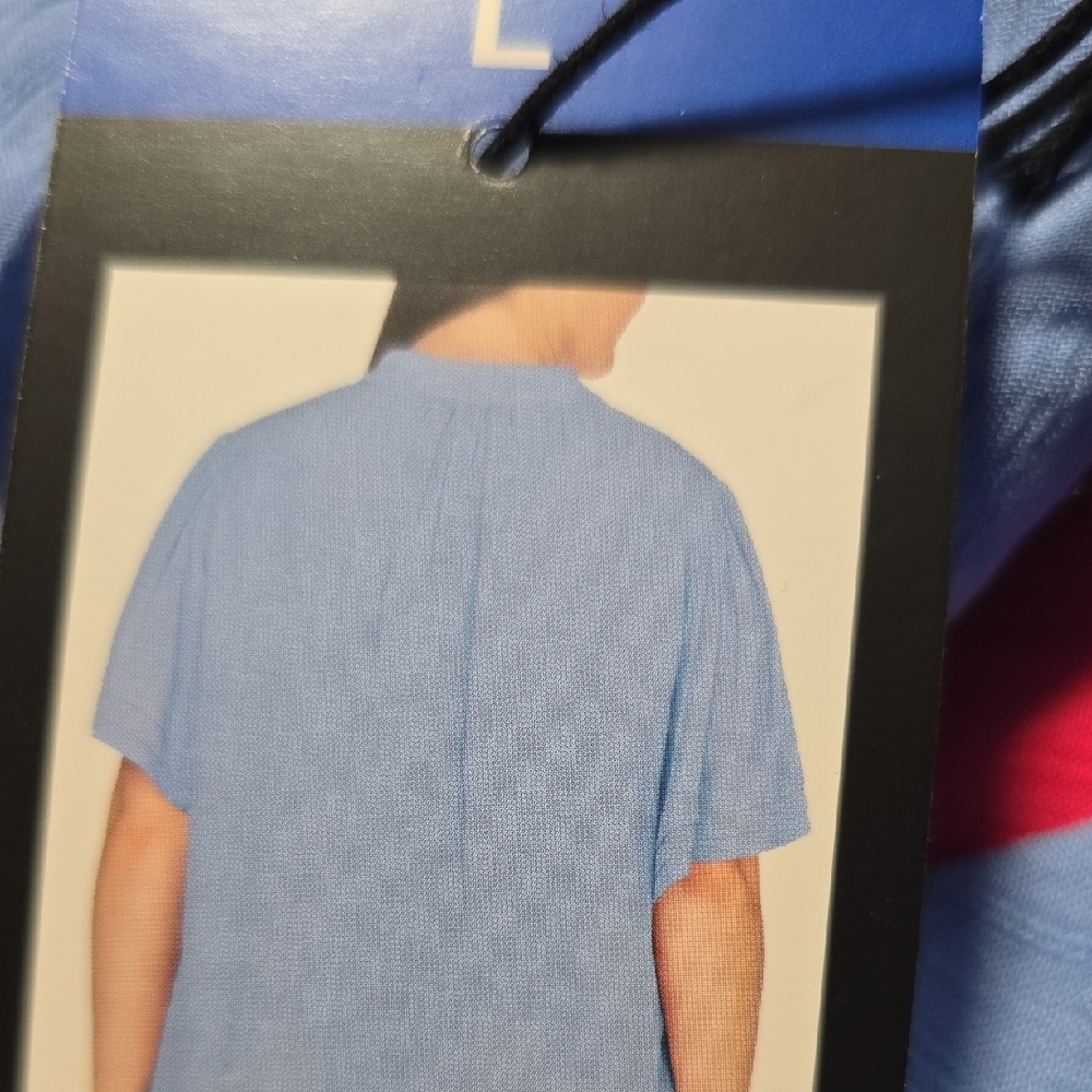 Well Worn Women's Blue Cuffed Ruffle Sleeve V-Neck Top - Picture 6 of 8